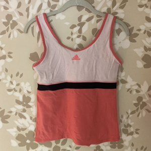 adidas vintage tank top/cami. built in bra and white and coral colors.